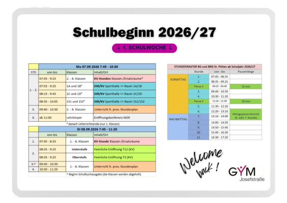 Bild: 3 Tabellen mit Stundenplan f&uuml;r die ersten beiden Schultage und Stundenraster