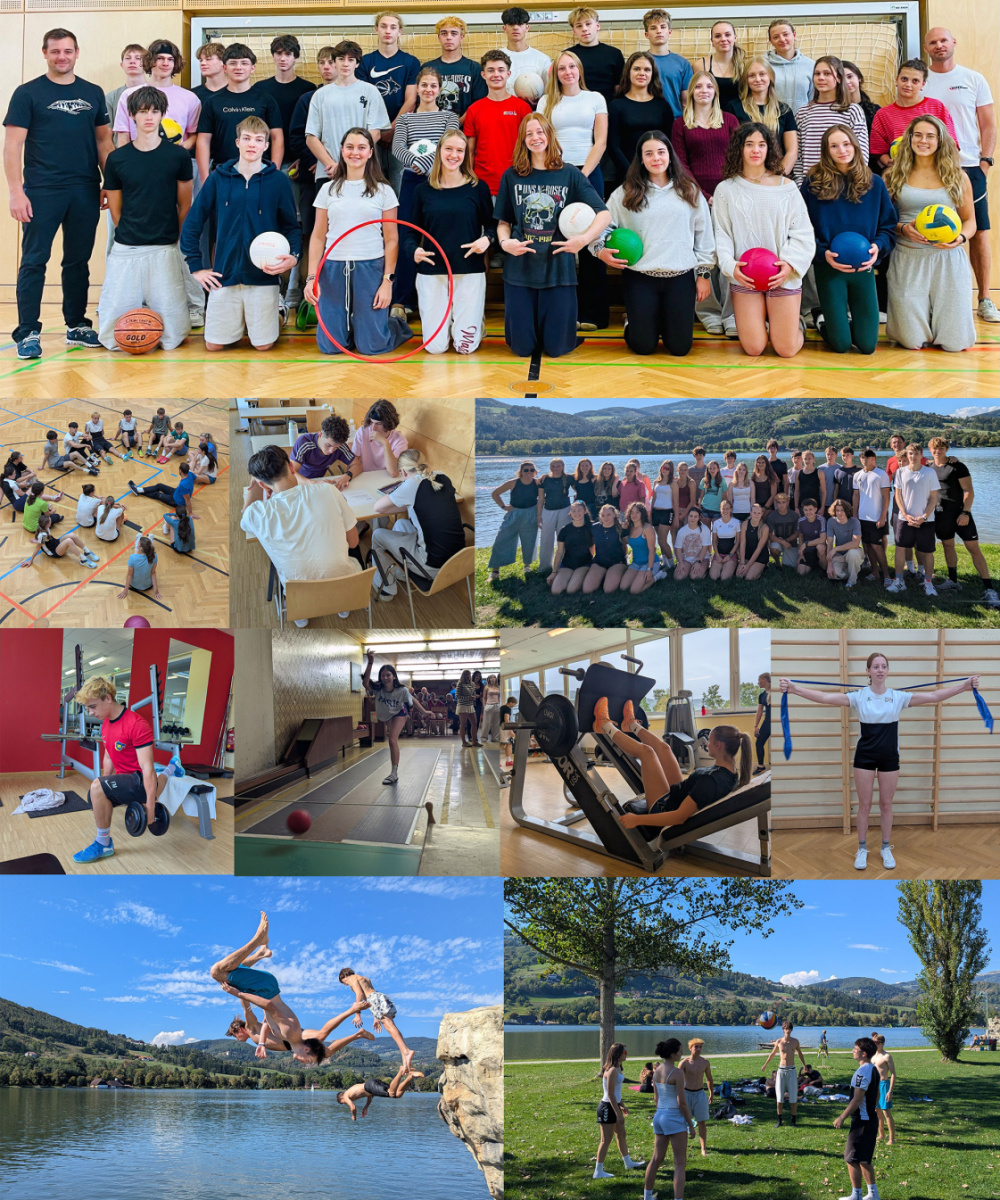 Foto: Collage mit 9  Fotos der Fitinstruktorwoche der 7. Klassen