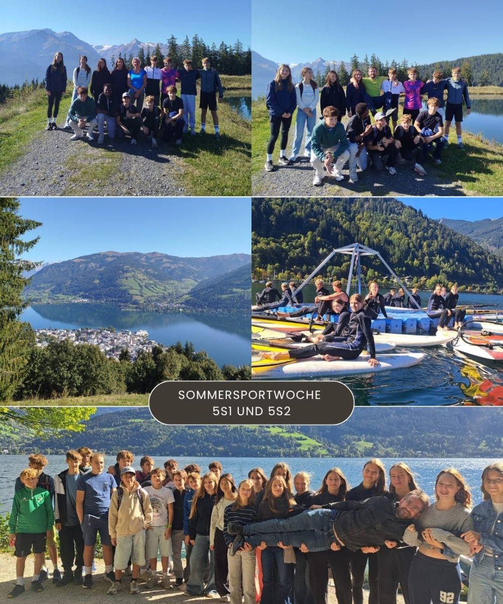 Foto: Collage mit 5 Fotos der Sommersportwoche der 5S1 und 5S2 im September 2026