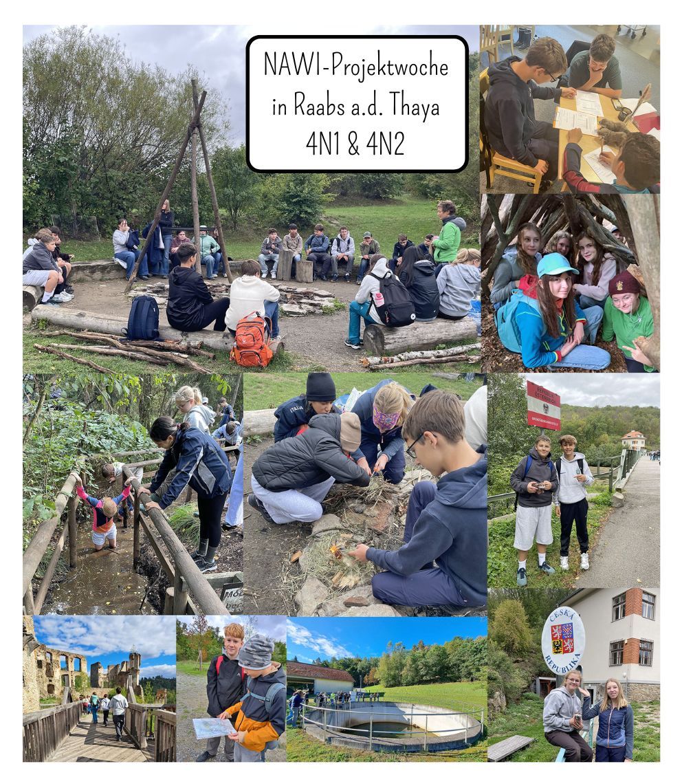 Foto: Collage mit 10 Fotos der Projektwoche der 4N1+2 in Raabs an der Thaya