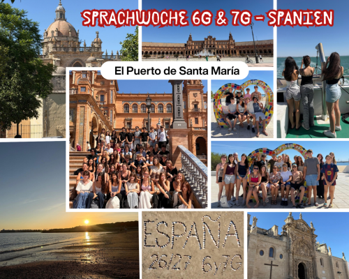 Foto: Collage mit 8 Fotos der Spanisch-Sprachwoche der 6G und 7G