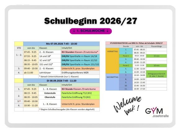 Schulbeginn 2026/27
