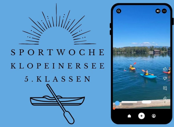 Bild: Teaserbild mit einem Schriftzug, einem Gruppenfoto und einem Foto am Klopeinersee mit Kanus