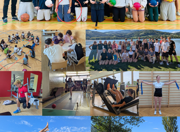 Foto: Collage mit 9  Fotos der Fitinstruktorwoche der 7. Klassen