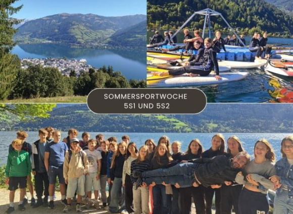 Teaserbild: Collage mit 3 Fotos der Sommersportwoche der 5S1 und 5S2 im September 2026