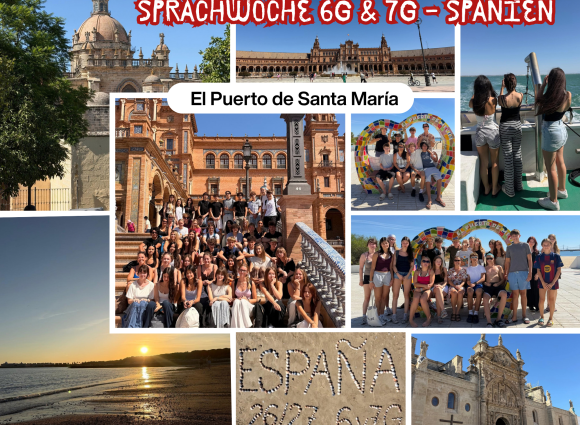 Foto: Collage mit 8 Fotos der Spanisch-Sprachwoche der 6G und 7G