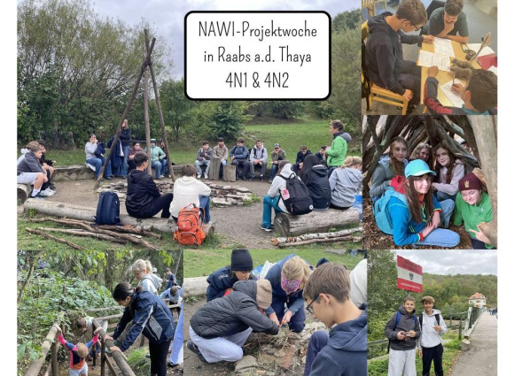 Teaserbild: Collage mit 6 Fotos der NAWI-Projetwoche der 4N1+2 in Raab