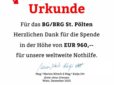 Foto: Urkunde Spendensammlung